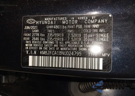 2022 Hyundai Tucson Hybrid Sel Convenience from USA, damaged, VIN KM8JFCA18NU024795